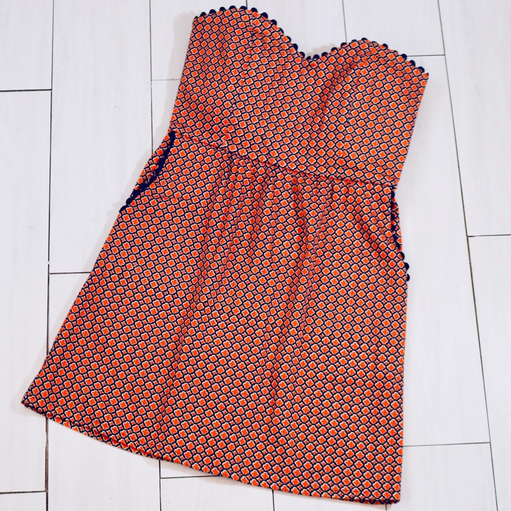 Judith March Orange and Navy Scalloped Dress